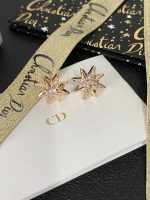Dior Luxury Paved Crystal Six-Pointed Star Stud Earrings (Sparkling Compass Rose Gold Tone Earrings) - Image 2