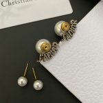 Dior Big & Small Faux Pearl Letter Earrings (Antique Gold Paved Crystal DIOR Logo Studs)