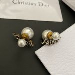 Dior Big & Small Faux Pearl Letter Earrings (Antique Gold Paved Crystal DIOR Logo Studs) - Image 3