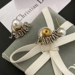 Dior Big & Small Faux Pearl Letter Earrings (Antique Gold Paved Crystal DIOR Logo Studs) - Image 5