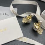 Dior 14K Gold Plated Mixed Faux Pearl Stud Earrings with Paved Crystal Clover CD Charm - Image 2