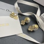 Dior 14K Gold Plated Mixed Faux Pearl Stud Earrings with Paved Crystal Clover CD Charm - Image 3