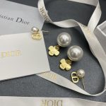 Dior 14K Gold Plated Mixed Faux Pearl Stud Earrings with Paved Crystal Clover CD Charm - Image 4