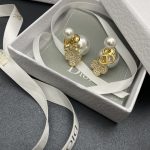 Dior 14K Gold Plated Mixed Faux Pearl Stud Earrings with Paved Crystal Clover CD Charm - Image 5
