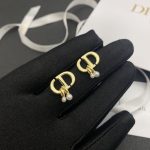 Dior CD Logo Earrings with Faux Pearl - 14K Gold Plated Brass Hypoallergenic 925 Silver Post Drop Earrings - Image 6