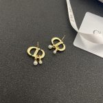 Dior CD Logo Earrings with Faux Pearl - 14K Gold Plated Brass Hypoallergenic 925 Silver Post Drop Earrings - Image 7