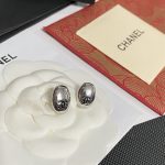 Chanel CC Logo Stud Earrings (Vintage Oval Pebble Shape Minimalist Earrings)