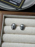 Chanel CC Logo Stud Earrings (Vintage Oval Pebble Shape Minimalist Earrings) - Image 2