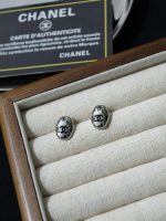 Chanel CC Logo Stud Earrings (Vintage Oval Pebble Shape Minimalist Earrings) - Image 6