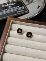 Chanel CC Logo Vintage Black & Gold Tone Square Stud Earrings - Image 2