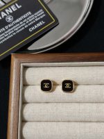 Chanel CC Logo Vintage Black & Gold Tone Square Stud Earrings - Image 3
