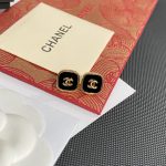 Chanel CC Logo Vintage Black & Gold Tone Square Stud Earrings - Image 5
