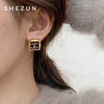 Chanel Black & Gold Tone CC Logo 3D Square Stud Earrings (Gold Plated, 925 Silver Post) - Image 6