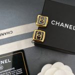 Chanel Black & Gold Tone CC Logo 3D Square Stud Earrings (Gold Plated, 925 Silver Post) - Image 2