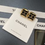 Chanel Black & Gold Tone CC Logo 3D Square Stud Earrings (Gold Plated, 925 Silver Post) - Image 3