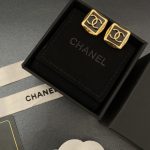 Chanel Black & Gold Tone CC Logo 3D Square Stud Earrings (Gold Plated, 925 Silver Post) - Image 5
