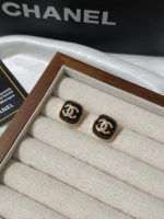 Chanel Multi-color enamel resin with Paved CZ CC logo gold-tone frame elegant stud earrings - Image 4