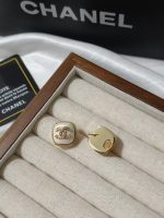 Chanel Multi-color enamel resin with Paved CZ CC logo gold-tone frame elegant stud earrings - Image 5