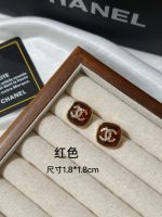 Chanel Multi-color enamel resin with Paved CZ CC logo gold-tone frame elegant stud earrings - Image 7