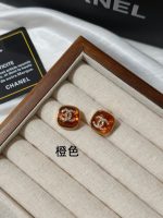Chanel Multi-color enamel resin with Paved CZ CC logo gold-tone frame elegant stud earrings - Image 8
