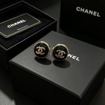 Chanel enamel resin with gold tone CC logo stud earrings - Image 2