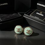 Chanel enamel resin with gold tone CC logo stud earrings - Image 3