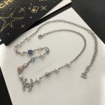 Chanel Faux Pearl & Rhinestone &  CC Logo Necklace, Regular Length/56cm-Long White Gold Plated Chain