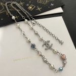 Chanel Faux Pearl & Rhinestone &  CC Logo Necklace, Regular Length/56cm-Long White Gold Plated Chain - Image 5