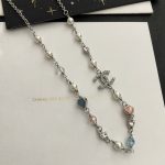 Chanel Faux Pearl & Rhinestone &  CC Logo Necklace, Regular Length/56cm-Long White Gold Plated Chain - Image 4