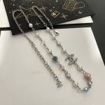 Chanel Faux Pearl & Rhinestone &  CC Logo Necklace, Regular Length/56cm-Long White Gold Plated Chain - Image 3