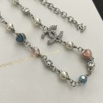 Chanel Faux Pearl & Rhinestone &  CC Logo Necklace, Regular Length/56cm-Long White Gold Plated Chain - Image 2