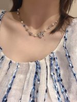Chanel Faux Pearl & Rhinestone &  CC Logo Necklace, Regular Length/56cm-Long White Gold Plated Chain - Image 8