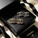 Chanel Vintage CC Stud Earrings Dark Green Zircon & Rhinestone Pave Classic Logo - Image 2