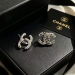 Chanel Vintage CC Stud Earrings Dark Green Zircon & Rhinestone Pave Classic Logo - Image 3