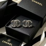 Chanel Vintage CC Stud Earrings Dark Green Zircon & Rhinestone Pave Classic Logo - Image 4