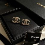 Chanel Vintage CC Stud Earrings Dark Green Zircon & Rhinestone Pave Classic Logo - Image 5