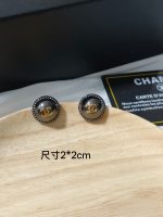 Chanel Black Button Stud Earrings with Gold Tone CC Logo - Image 2