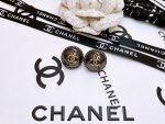 Chanel Black Button Stud Earrings with Gold Tone CC Logo - Image 4