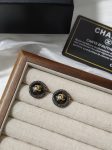 Chanel Black Button Stud Earrings with Gold Tone CC Logo