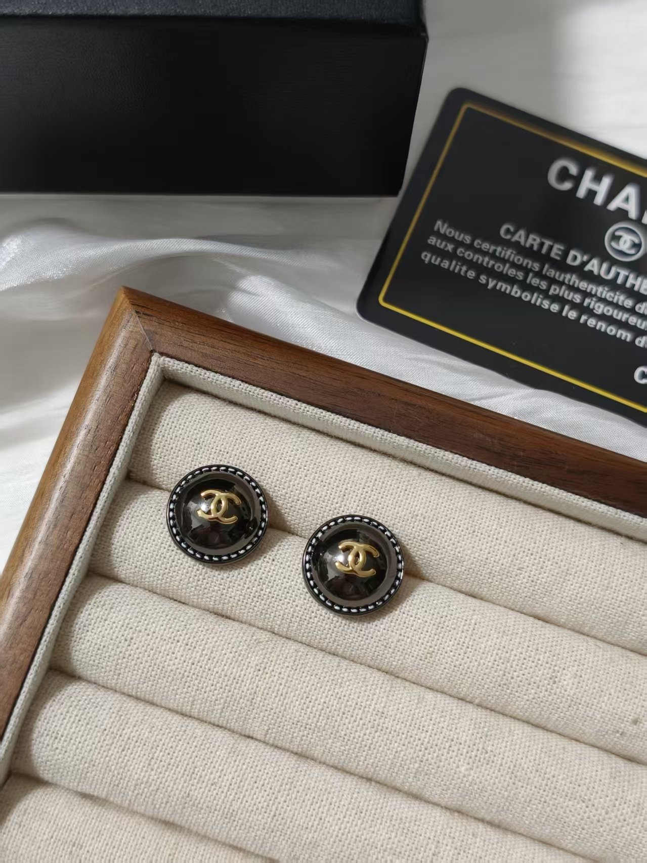 wsxc1789741053596_5 Chanel Black Button Stud Earrings with Gold Tone CC Logo - Image 1
