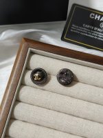 Chanel Black Button Stud Earrings with Gold Tone CC Logo - Image 8