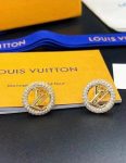 LV Iconic Stud Earrings, Full Pave Rhinestone Circle ,Gold Tone LV Letter Classic Logo