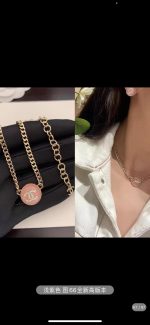 Chanel Pink Resin Round Disc Pendant Necklace with Rhinestone CC Logo - Image 3