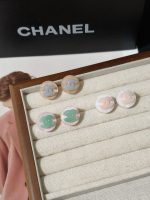 Chanel Color-block Embossed Resin CC Logo Stud Earrings - Image 2