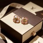 LV Clover Stud Earrings, Imitation Mother-of-Pearl Finish with Gold Tone Star - Image 2