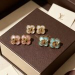 LV Clover Stud Earrings, Imitation Mother-of-Pearl Finish with Gold Tone Star - Image 8