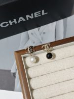 Chanel Black & White Contrast Spherical Faux Pearl Drop Earrings - Image 2