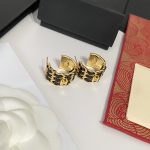 Chanel Gold Tone Woven Leather Hoop Earrings