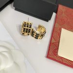 Chanel Gold Tone Woven Leather Hoop Earrings - Image 2