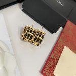 Chanel Gold Tone Woven Leather Hoop Earrings - Image 3